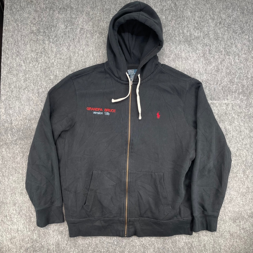 Polo Ralph Lauren Hoodie Mens 2XL Black Full Zip Red Pony Grandpa Bruce Custom